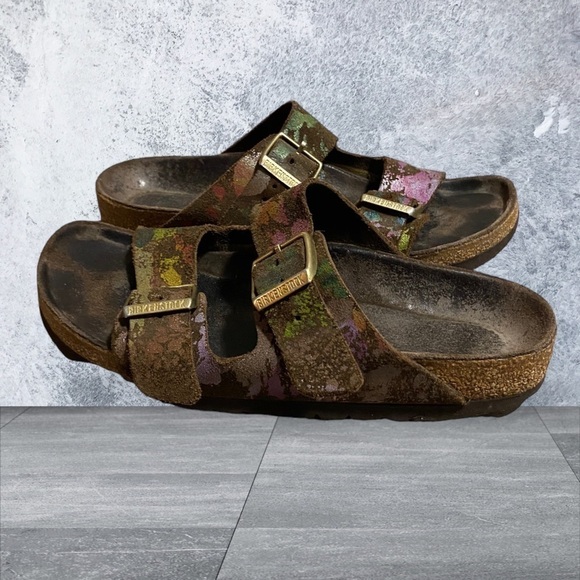 BIRKENSTOCK ARIZONA Flower Crush Mocca Leather Sandals Slide US5 EU36 UK3 Womens - Picture 15 of 16